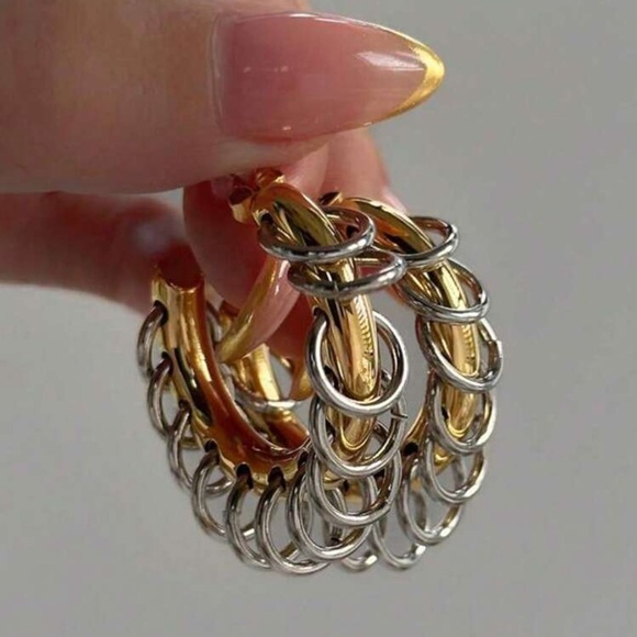 Trendy Gold and Silver Mixed Metal Hoop Earrings | NEW | Hypoallergenic - Picture 1 of 2